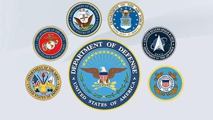 amr-pa-military-emblems.jpg A display of seven U.S. military patches.