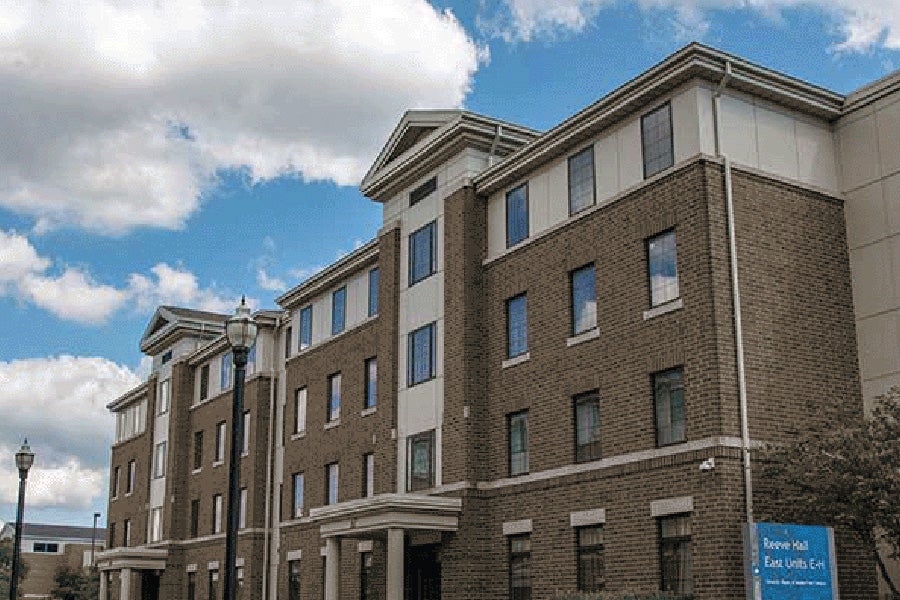 Reeve Hall offers convenient access to the Student Recreation Center and Hulman Memorial Student Union. Primarily reserved for sorority members, Reeve Hall is home to eight of Indiana State University's sororities, with each chapter having its own dedicated "pod" that includes a chapter room, an attached kitchen, and an open lounge space on the first floor.