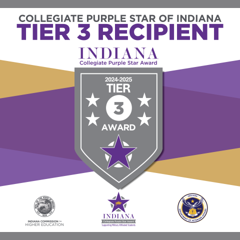 The Collegiate Purple Star of Indiana Tier 3 Recipient. 